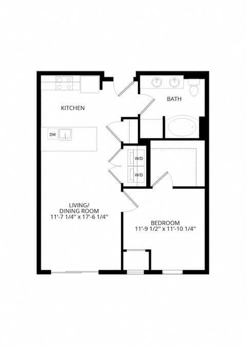 Floor plan for 1 bed, 1 bath, 739 sqft
